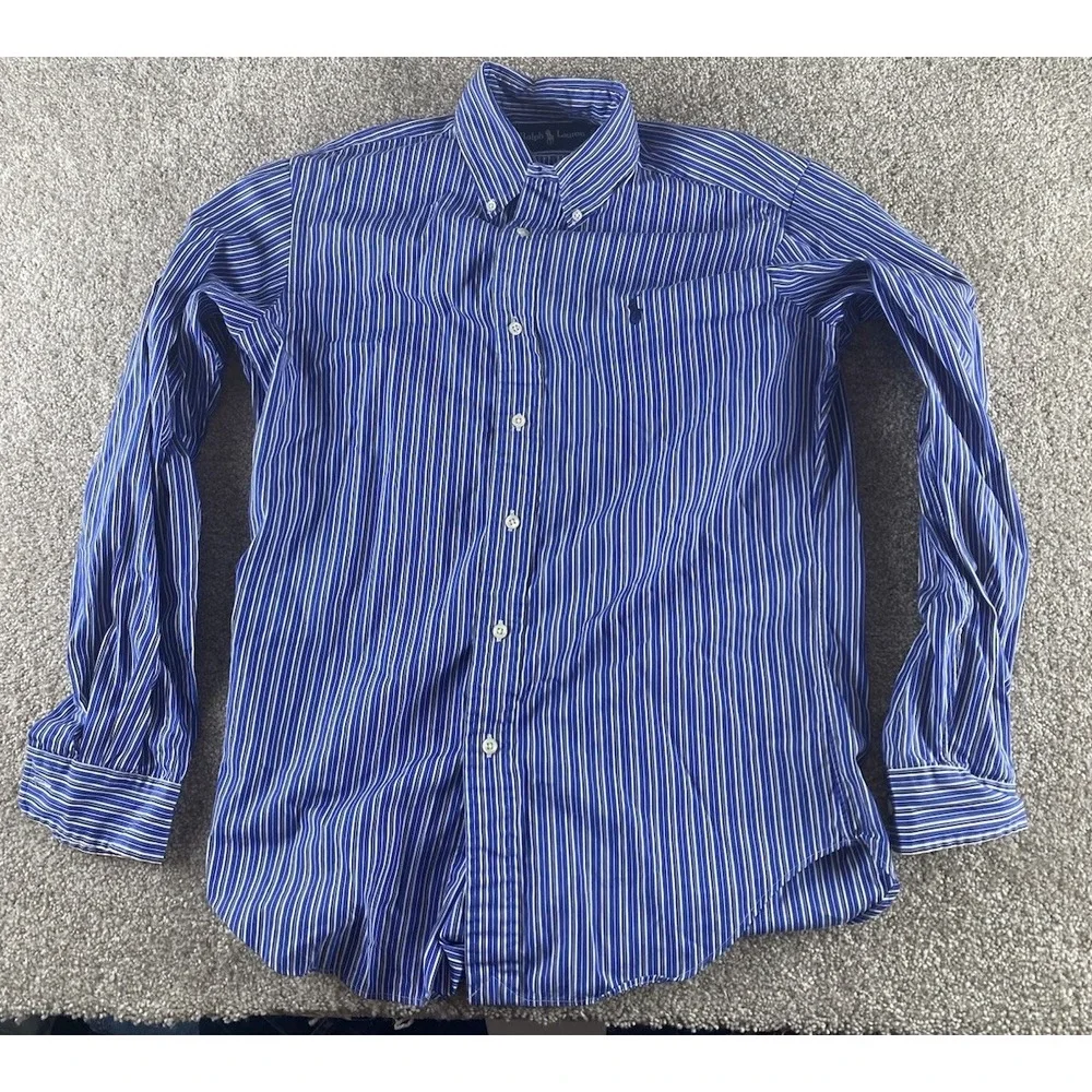 Polo Ralph Lauren Blue/White Striped Shirt Mens S Blue Pony Preppy Cotton Work
